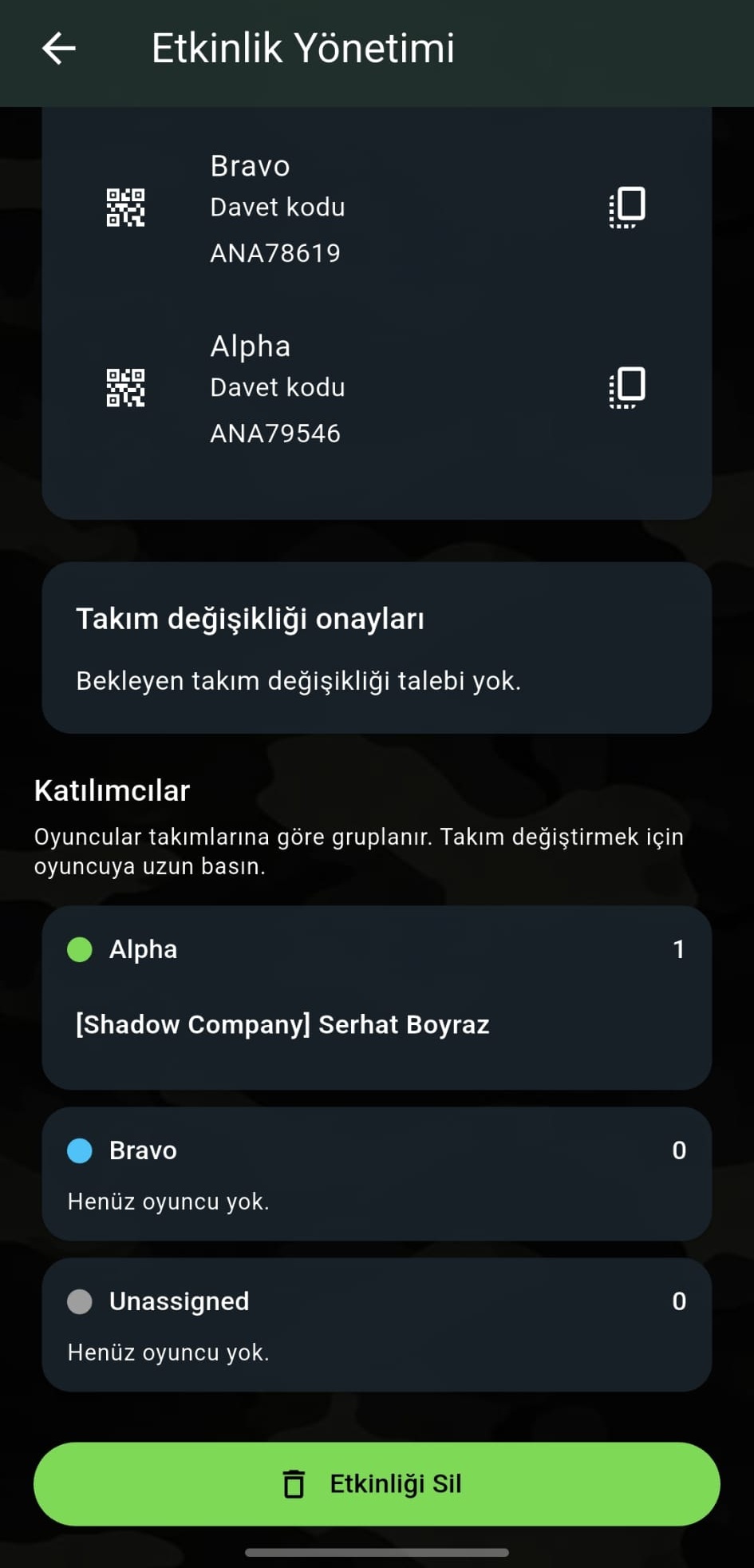 Katılımcılar ekranı